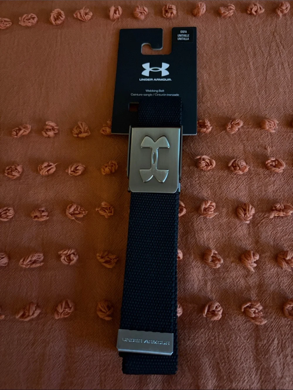 Under Armour Boys Black Webbing Belt with Brushed Silver Buckle